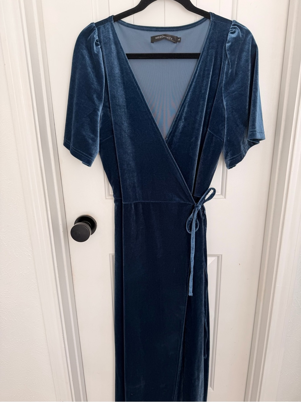 Velvet Wrap Maxi Dress in Teal Blue